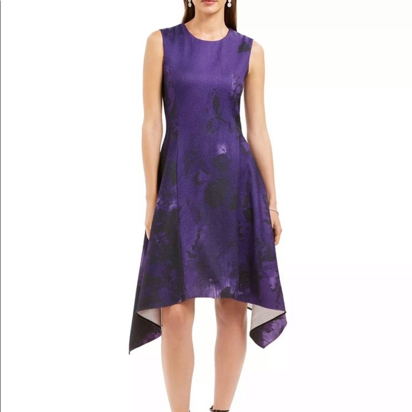 N Natori Abstract Floral Jacquard A Line Dress - Picture 3 of 6